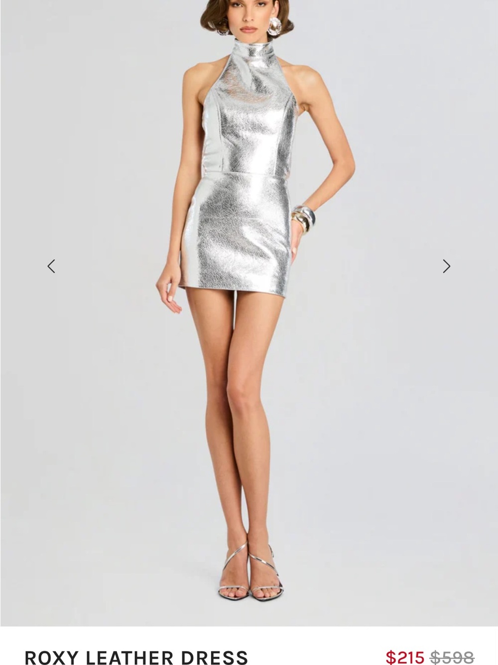 Retrofete Silver Metallic Halter Mini Roxy Dress NWT - Picture 8 of 8